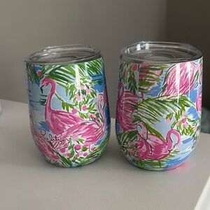 Lilly Pulitzer flamingo wine tumblers